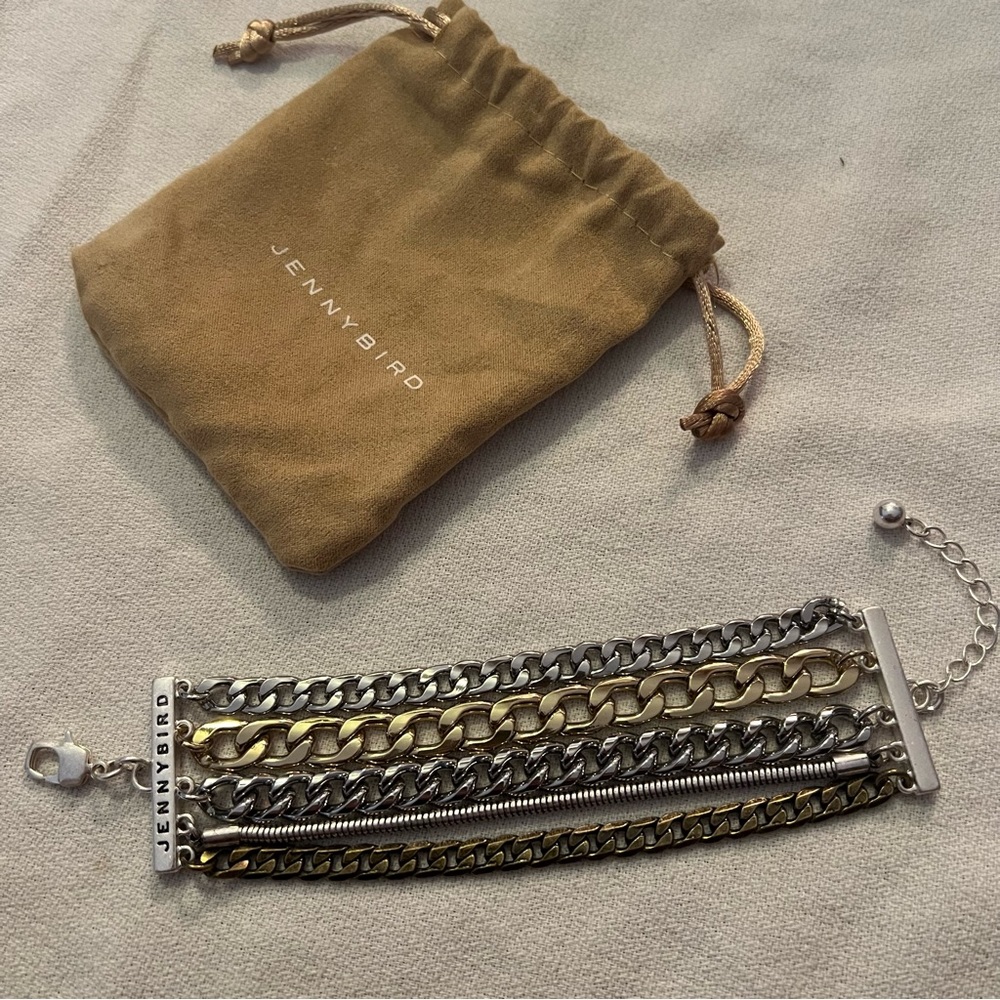Jenny Bird Unisex Austin Cuff Mixed Metal Stacked Layered Chain Bracelet & pouch